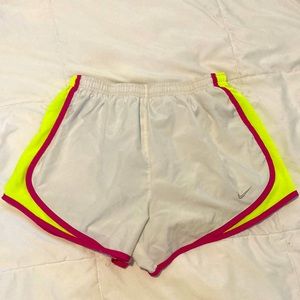 Nike, dry-Fit Running shorts, Size Small, White, Pink, Neon Yellow.